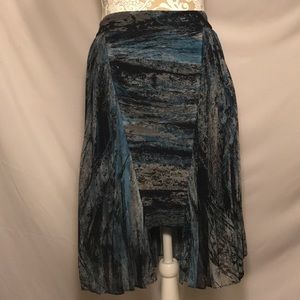 Poleci Blue/Gray/Black Print, Notched, Pleat Skirt